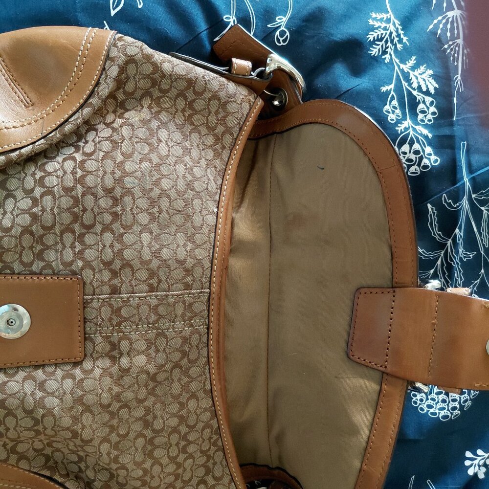 Y2K Coach Soho Signature Jacquard & Leather Shoulder Bag + COA Khaki/Brown - Picture 6 of 8